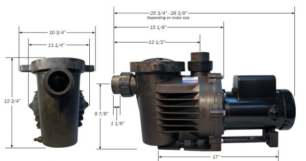 HKF Artesian 2 Low RPM Pond Waterfall pump Dimensions