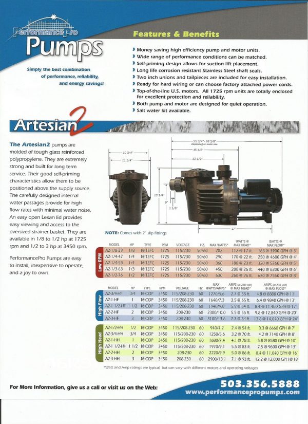 HKF Artesian 2 Pond Waterfall pump Flier